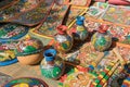 Colourful handicrafts are being prepared for sale in Pingla village. Royalty Free Stock Photo