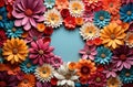 Colourful handmade paper flowers on background
