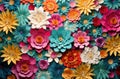 Colourful handmade paper flowers on background