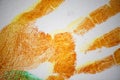Colourful Handprints of various sizes on canvas Royalty Free Stock Photo