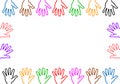 Colourful hands on white background.