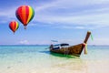 Colourful hot-air balloons flying over the sea Royalty Free Stock Photo