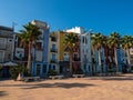 Colourful house building facades architecture in Villajoyosa La Vila Joiosa at Costa Blanca Alicante Valencia Spain Royalty Free Stock Photo