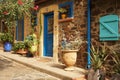 Colourful house exterior in Collioure village, southern France