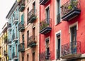 Colourful Houses Facade Building Architecture Balcony Old town Spain city Travel Royalty Free Stock Photo