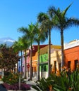 Colourful houses and palm trees on street in Puerto de la Cruz town, Tenerife, Canary Islands, Spain Royalty Free Stock Photo