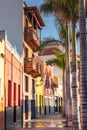 Colourful houses on street in Puerto de la Cruz town, Tenerife, Canary Islands