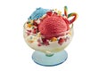 Colourful ice-cream sundae on white background