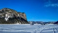 Ice fishing cabins in the Saguenay Fjord, Quebec, Canada. Royalty Free Stock Photo