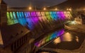 Colourful illuminated Edertalsperre at night