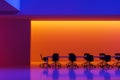 Colourful illumination on stage with conference table