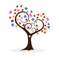 Valentine tree, love, leaf from hearts, vector illustration