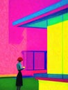 Colourful impressionist oil painting of a building - AI generated