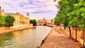 Seine River, Paris, France, Oil Painting Style Royalty Free Stock Photo
