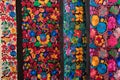 Colourful indigenous textiles closeup in Ecuador