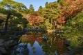 Colourful Japanese Garden in Ginkaku-ji Temple Kyoto during sunset in autumn season