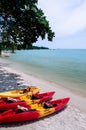 Colourful Kayak boats on tropical island beach in Thailand. Samui Island Royalty Free Stock Photo