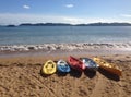 Colourful kayaks in Paihia, Bay of Islands, NZ