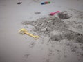 Kids toys on tropical sand beach Royalty Free Stock Photo