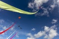 5 colourful kites in a blue summer`s sky Royalty Free Stock Photo