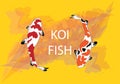 Colourful Koi Carp Fishes illustration graphic vector - Koi fish red, black and yellow pattern