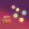 Colourful lamps for Happy Diwali celebration.