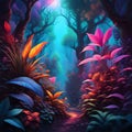 A colourful landscape in the forest,ai generated