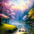 a colourful landscape in spring.ai generated