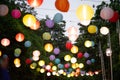 Colourful lanterns hanging in the Park. Royalty Free Stock Photo