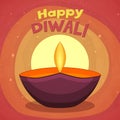 Colourful lit lamp for Happy Diwali celebration.