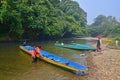 Colourful long boats used to take tourists at Gunung Mulu National Park, Sarawak, Malaysia