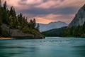 Long Exposure Sunrise Over Mountains By The Bow River Royalty Free Stock Photo