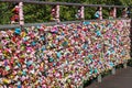 Colourful love locks on fence at Seoul Tower, South Korea