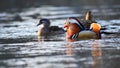 A colourful male mandarin duck. Aix galericulata Royalty Free Stock Photo