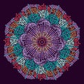 Colourful Mandala Doodle Illustration on purple background