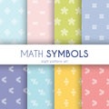 Colourful math symbols eight patterns set.