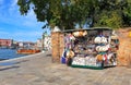 Colourful memorabilia stand in Venice, Italy. Overlooking the River.