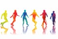 Cheerful happy dancing design disco shadow colourful party joy group fun illustration silhouettes jumping people