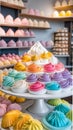 Colourful meringue display in the shop illustration Artificial intelligence artwork generated