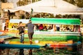 Colourful Mexican gondolas at Xochimilco's Floating Gardens in M