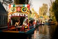 Colourful Mexican gondolas at Xochimilco's Floating Gardens in M