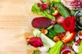 Colourful mix vegetable on wooden table Royalty Free Stock Photo