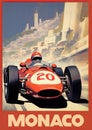 Colourful Monte Carlo Grand Prix Retro Poster Generative AI Illustration