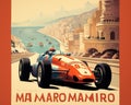 Colourful Monte Carlo Grand Prix Retro Poster.