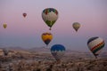 Colourful morning with balloons in Cappadocia close up