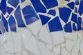 Colourful mosaic of broken tiles in blue and white colours. Photo for backdrop and background Royalty Free Stock Photo