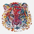 Colourful mosaic pattern in the shape of a lion`s head. Wall sticker.