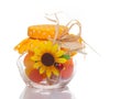 Colourful multi coloured candy in a decorative glass jar for a festive gift