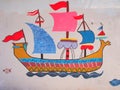 Colourful Sailing Boat Mural, Skyros Greek Island, Greece