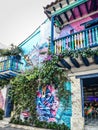 Colourful murals decorating the wall of a house in the Getsemini area of the historic city of Cartagena in Colombia